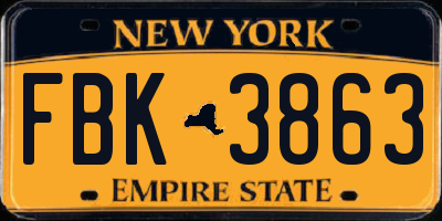 NY license plate FBK3863