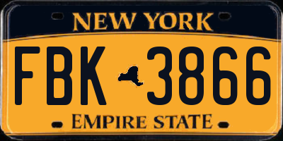 NY license plate FBK3866