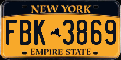 NY license plate FBK3869
