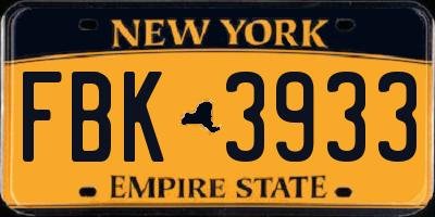 NY license plate FBK3933