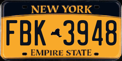 NY license plate FBK3948