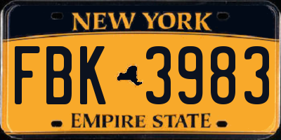 NY license plate FBK3983