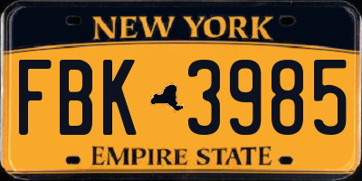 NY license plate FBK3985