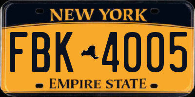 NY license plate FBK4005