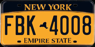 NY license plate FBK4008