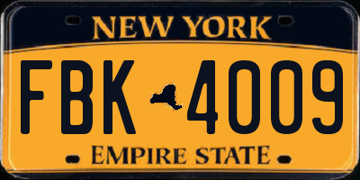 NY license plate FBK4009