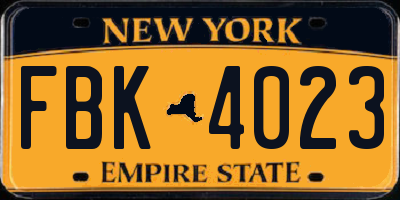NY license plate FBK4023