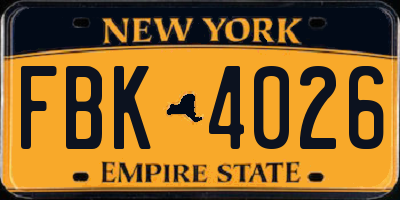 NY license plate FBK4026
