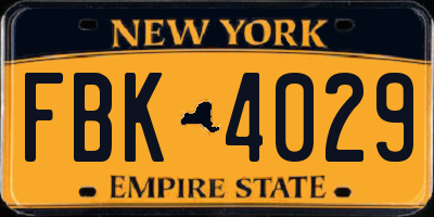 NY license plate FBK4029