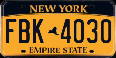 NY license plate FBK4030