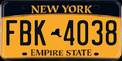 NY license plate FBK4038