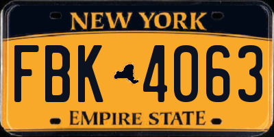 NY license plate FBK4063