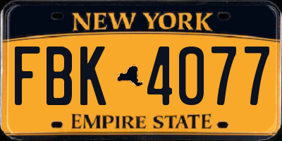 NY license plate FBK4077