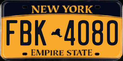 NY license plate FBK4080