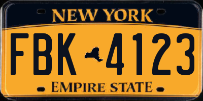 NY license plate FBK4123