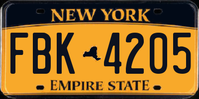 NY license plate FBK4205
