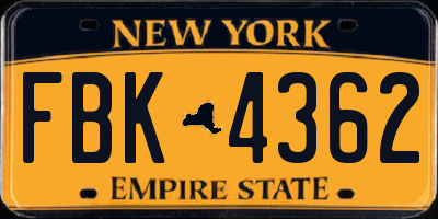 NY license plate FBK4362