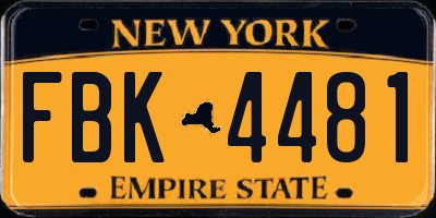 NY license plate FBK4481