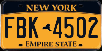 NY license plate FBK4502