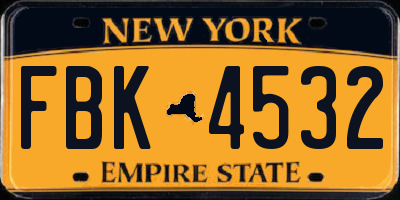 NY license plate FBK4532