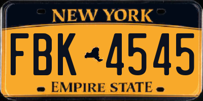 NY license plate FBK4545