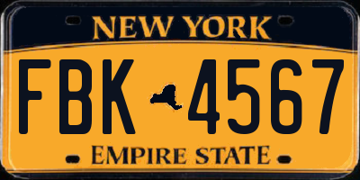 NY license plate FBK4567
