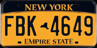 NY license plate FBK4649