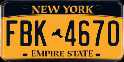 NY license plate FBK4670