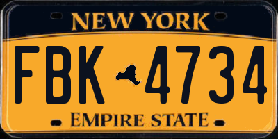 NY license plate FBK4734