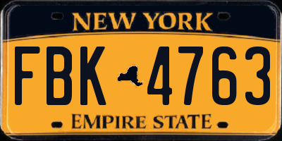 NY license plate FBK4763