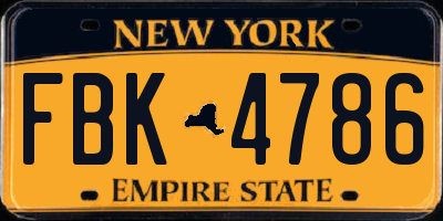NY license plate FBK4786