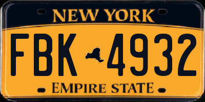 NY license plate FBK4932