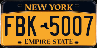 NY license plate FBK5007
