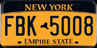 NY license plate FBK5008