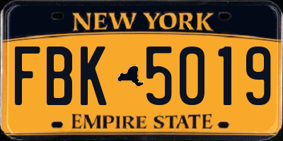 NY license plate FBK5019