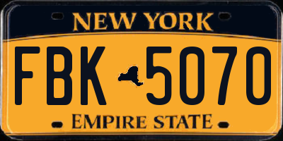 NY license plate FBK5070