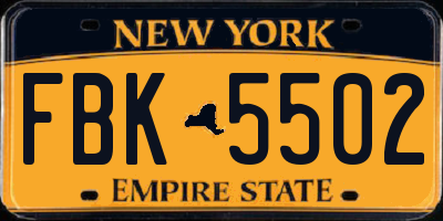 NY license plate FBK5502