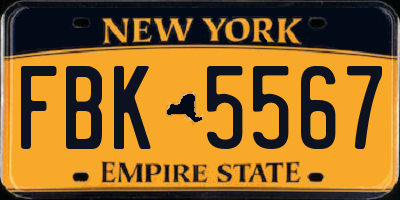 NY license plate FBK5567