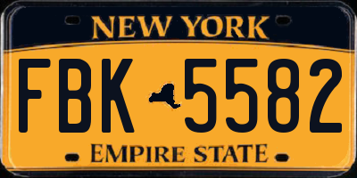 NY license plate FBK5582