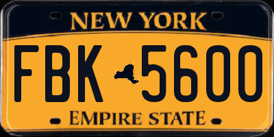 NY license plate FBK5600