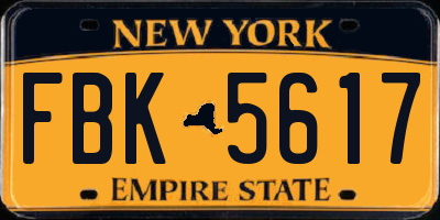 NY license plate FBK5617