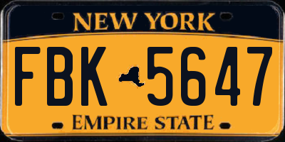 NY license plate FBK5647