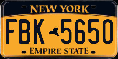NY license plate FBK5650