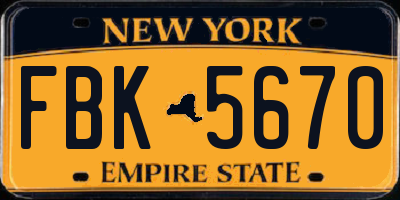 NY license plate FBK5670