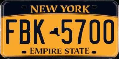 NY license plate FBK5700