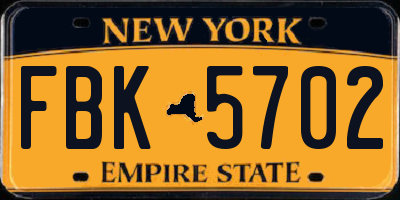 NY license plate FBK5702
