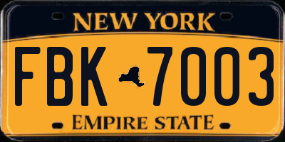 NY license plate FBK7003