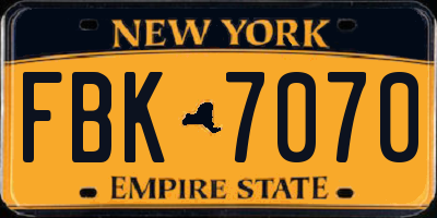NY license plate FBK7070