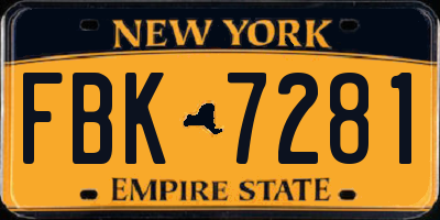 NY license plate FBK7281