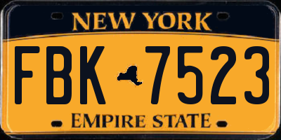 NY license plate FBK7523